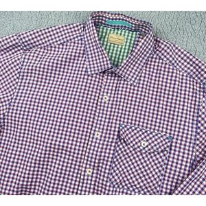 Tommy Bahama Jeans Shirt Large Purple Blue Plaid Long‎ Sleeve Button Down Island
